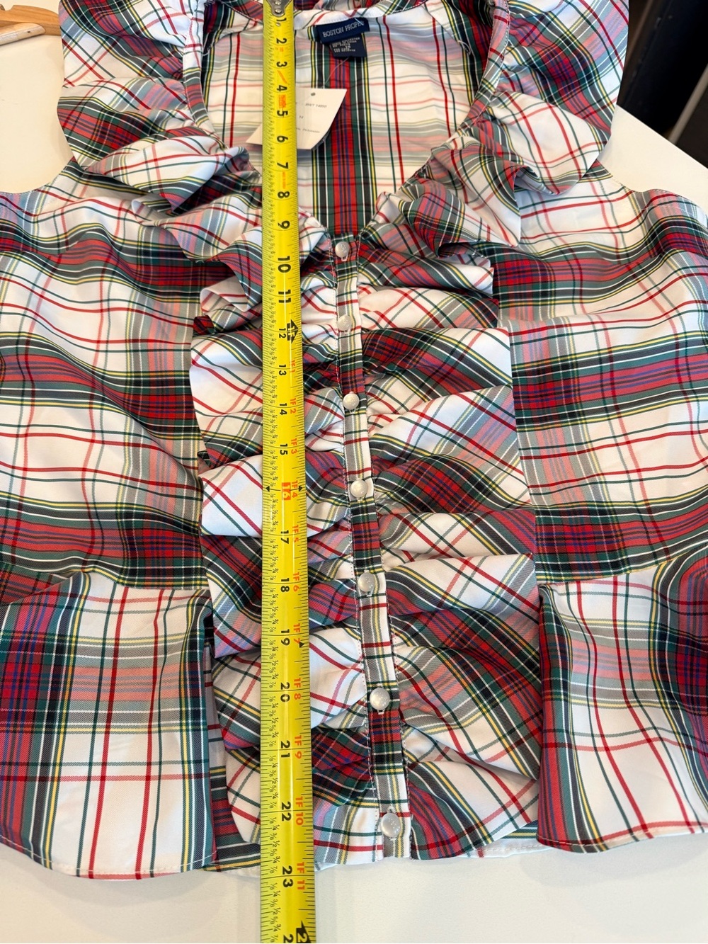 Boston Proper Red, Green & White Plaid Ruffle Peplum Blouse - Picture 9 of 10